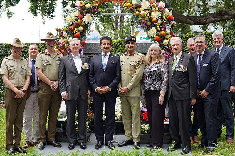 His Excellency Mr Zahid Hafeez Chaudhri, High Commissioner for Pakistan and members of the Naval Association, Pakistani community leaders, RSL Queensland State President Major General Stephen Day DSC AM, Senator Paul Scarr, Stirling Hinchliffe MP, James Martin MP, John-Paul Langbroek MP, Elizabeth Watson-Brown MP and Cr Angela Owens.