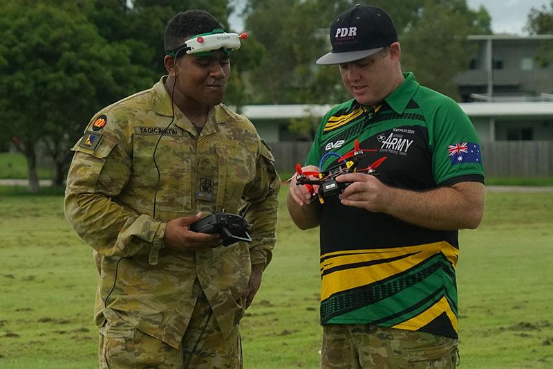 CDTWO2  Eroni Tagicakitai and Australian Army Drone Racing Team member Sapper Daniel McCullock | Image - CDTCPL  Adeline Puteli