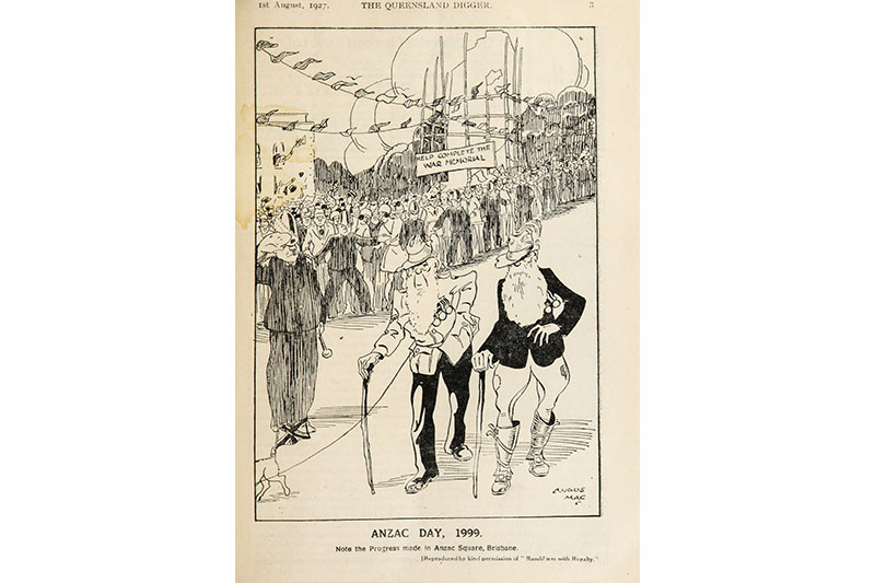 Humour was an essential element of The Queensland Digger. In 1927, it helped defray the returned community’s frustration over delays to the construction of Queensland’s National War Memorial: Anzac Square. The Queensland Digger, 1 August 1927.