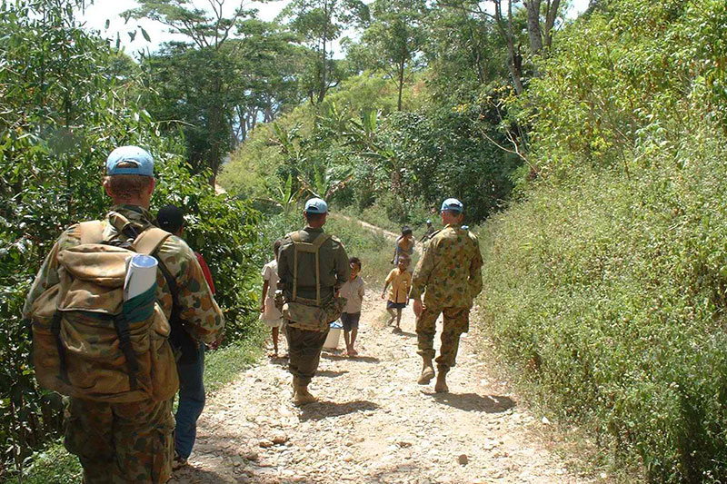 Foot patrol in Bazartete, East Timor